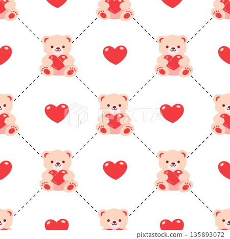 Valentines Day seamless pattern. Seamless pattern with cute teddy bears and hearts. Vector illustration Valentines Day seamless pattern. Seamless pattern with cute teddy bears and hearts. Vector illustration 135893072