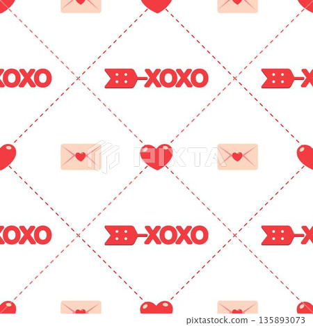 Seamless pattern with envelope and hearts. Valentines day background. Seamless pattern. Vector illustration 135893073