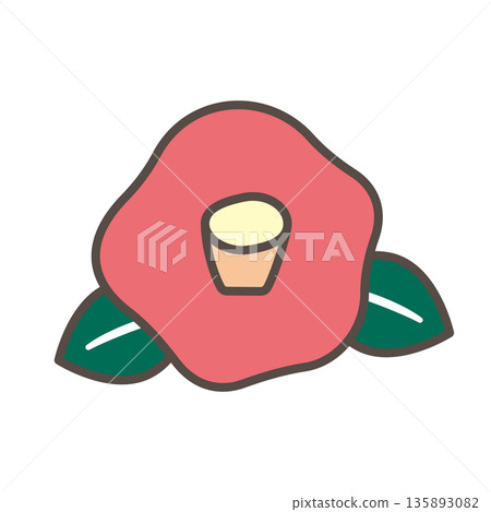 變形山茶花圖示 - 簡單的線條畫向量圖 135893082