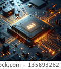 [AI-generated image] Futuristic and shining AI microchip art design 135893262