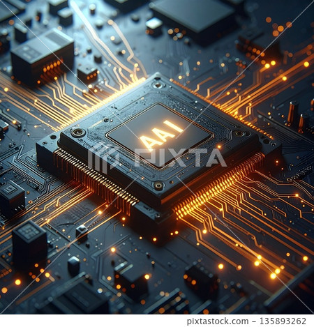 [AI-generated image] Futuristic and shining AI microchip art design 135893262