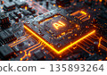 [AI-generated image] Futuristic and shining AI microchip art design 135893264