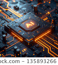 [AI-generated image] Futuristic and shining AI microchip art design 135893266
