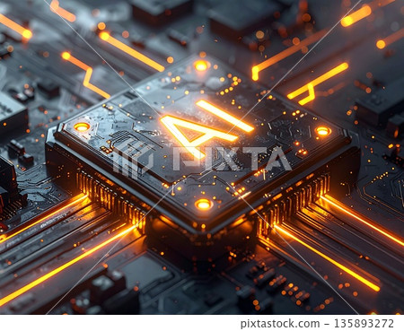 [AI-generated image] Futuristic and shining AI microchip art design 135893272