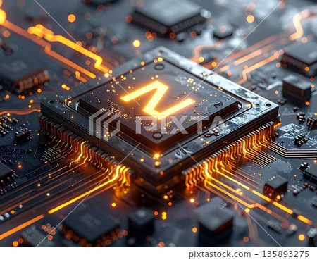 [AI-generated image] Futuristic and shining AI microchip art design 135893275