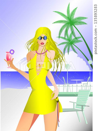 海灘上拿著雞尾酒的女子 海灘上拿著雞尾酒的女子 135893283