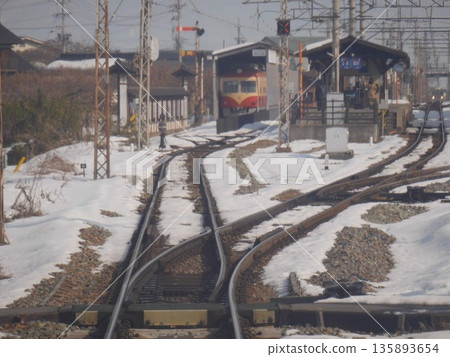 Snow-covered winter scenery of Nagano Electric Railway's Suzaka Station Inspection Yard 2015.01 Nagano Prefecture Snow-covered winter scenery of Nagano Electric Railway's Suzaka Station Inspection Yard 2015.01 Nagano Prefecture 135893654