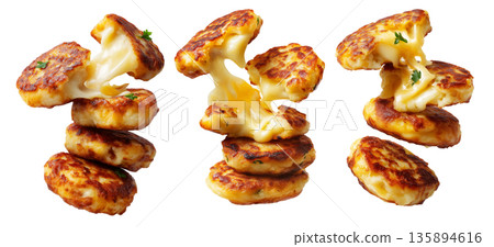 Ecuador lapingachos potato patties filled with melted cheddar cheese, isolated on white background, South American Cuisine 135894616