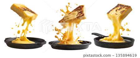 Argentina grilled Provoleta cheese pieces stacked, isolated on white transparent background. Concept of South American Cuisine 135894619