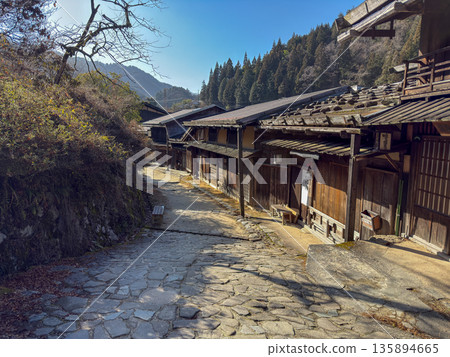 Historic townscape of Tsumago-juku bathed in winter sunlight. January 2026, Nagano Prefecture, Japan. Historic townscape of Tsumago-juku bathed in winter sunlight. January 2026, Nagano Prefecture, Japan. 135894665