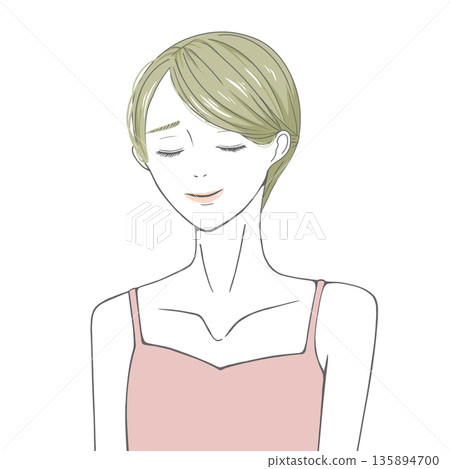 一位面容憂鬱的金髮女子，身穿吊帶背心。 135894700