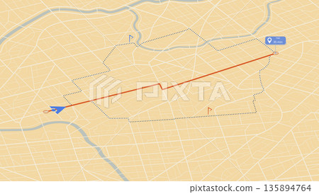 Online location tracking of arrive time on city map. Location tracker dashboard with place mark. Huge isometric city map with roads streets as background. Vector illustration Online location tracking of arrive time on city map. Location tracker dashboard with place mark. Huge isometric city map with roads streets as background. Vector illustration 135894764