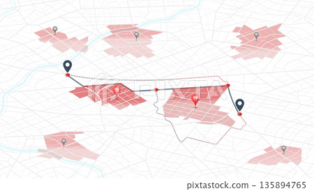 Highway disruptions. Accident road. Closed turns of the route, road. Traffic detours on perspective map. Location tracks dashboard. Generic city map with signs of streets. Vector illustration Highway disruptions. Accident road. Closed turns of the route, road. Traffic detours on perspective map. Location tracks dashboard. Generic city map with signs of streets. Vector illustration 135894765