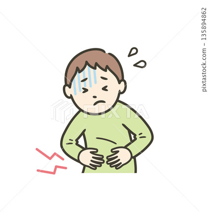 A boy suffering from stomach pain due to food poisoning, diarrhea, or constipation 135894862