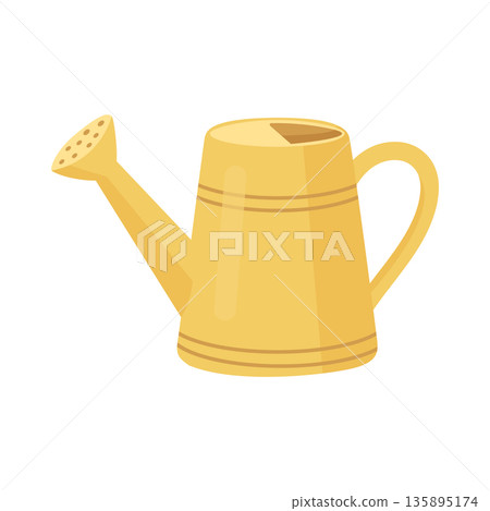 Yellow garden watering can. Gardening tool vector illustration Yellow garden watering can. Gardening tool vector illustration 135895174