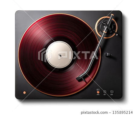 Red vinyl record and record player 135895214