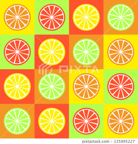 Colorful Citrus Fruit Pop Art Pattern with Neon Blocks 135895227