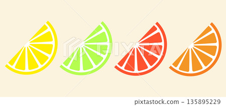 Minimal Citrus Fruit Slice Icons Set on Light Background Minimal Citrus Fruit Slice Icons Set on Light Background 135895229
