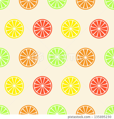 Seamless Citrus Fruit Slice Pattern on Light Background Seamless Citrus Fruit Slice Pattern on Light Background 135895230