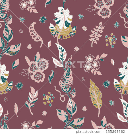 Vintage Cottage Floral Vine Pattern 135895362