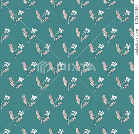 Teal Blush Folk Sprig Pattern 135895392