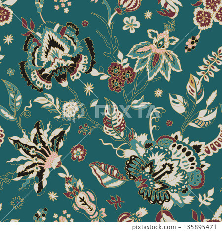 Ornate Folk Floral Garden Pattern Ornate Folk Floral Garden Pattern 135895471