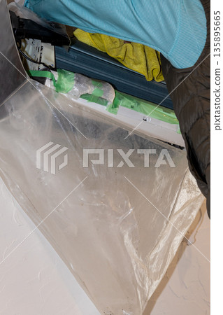 After removing and protecting parts during air conditioner cleaning 135895665