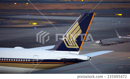 新加坡航空公司的垂直尾翼和標誌 135895872