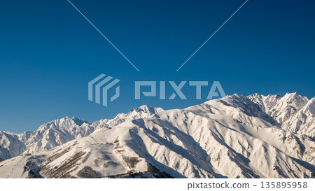 Winter scenery: Snow-capped Northern Alps, Hakuba Village, Nagano Prefecture Winter scenery: Snow-capped Northern Alps, Hakuba Village, Nagano Prefecture 135895958