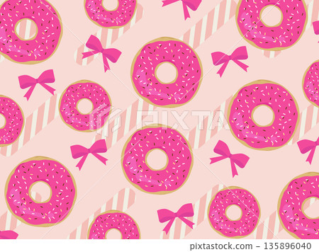 粉紅色絲帶和可愛的甜甜圈背景 粉紅色絲帶和可愛的甜甜圈背景 135896040