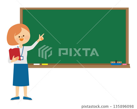 老師站在黑板前的插圖 135896098