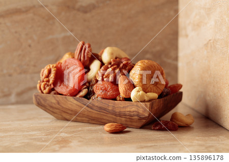 Mix of dried fruits and nuts. Mix of dried fruits and nuts. 135896178