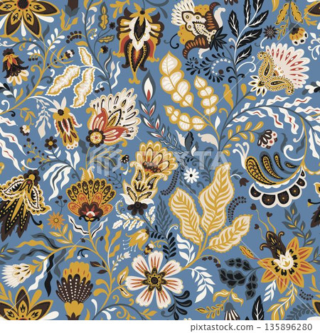 Maximalist Folk Botanical Garden Seamless Pattern Maximalist Folk Botanical Garden Seamless Pattern 135896280