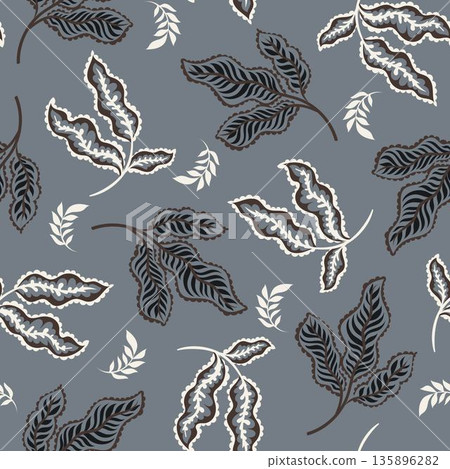 Moody Neutral Leaf Botanical Seamless Pattern Moody Neutral Leaf Botanical Seamless Pattern 135896282