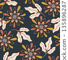 Retro Folk Floral Starburst Textile Print 135896287