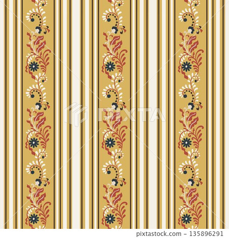 Vintage Folk Stripe Floral Border Print Vintage Folk Stripe Floral Border Print 135896291