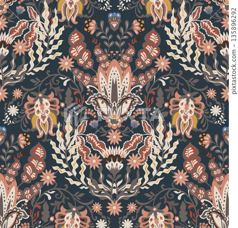 Dark Folk Baroque Floral Damask Print Dark Folk Baroque Floral Damask Print 135896292