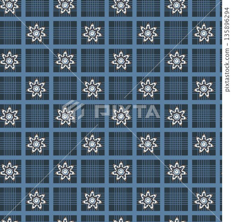 Blue Geometric Plaid Floral Tile Print Blue Geometric Plaid Floral Tile Print 135896294