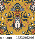 Bold Folk Damask Floral Ornament Print 135896296
