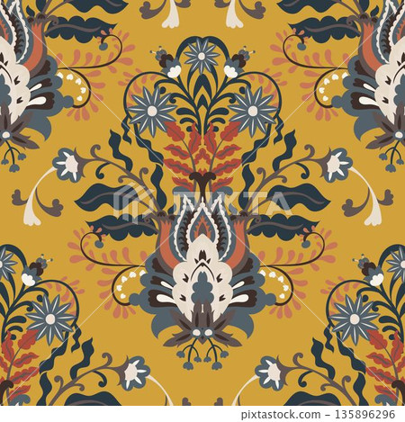 Bold Folk Damask Floral Ornament Print Bold Folk Damask Floral Ornament Print 135896296