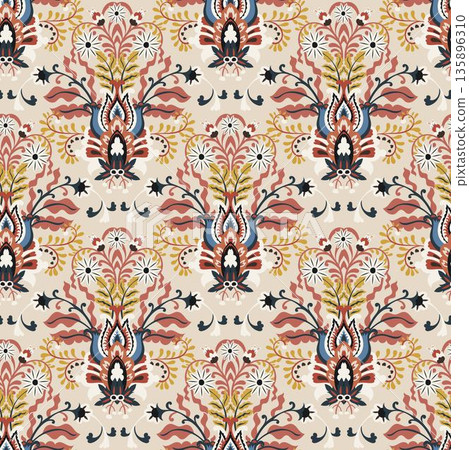 Vintage Folk Floral Damask Ornament Print Vintage Folk Floral Damask Ornament Print 135896310