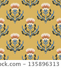 Retro Folk Floral Motif Textile Print 135896313