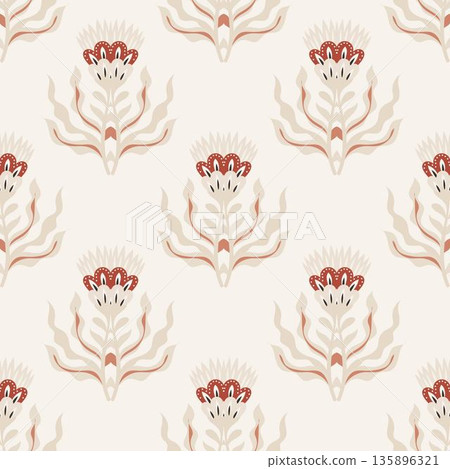 Minimal Folk Floral Motif Wallpaper Print 135896321