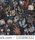 Dark Folk Baroque Floral Ornament Print 135896322