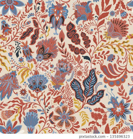 Folk Baroque Floral Botanical Ornament Print Folk Baroque Floral Botanical Ornament Print 135896323