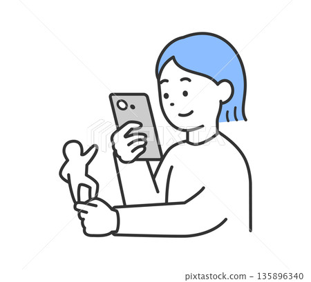 向量圖,描繪了一位女士用智慧型手機拍攝壓克力支架的照片。 向量圖,描繪了一位女士用智慧型手機拍攝壓克力支架的照片。 135896340