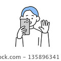 向量圖，描繪一名男子用智慧型手機拍照的場景 135896341