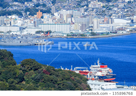 View of the city across Sasebo Bay from Tenkaiho Observatory View of the city across Sasebo Bay from Tenkaiho Observatory 135896768