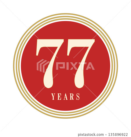 A simple circular icon in red and gold for celebrating your 77th anniversary. A simple circular icon in red and gold for celebrating your 77th anniversary. 135896922
