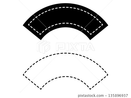 Fan-shaped dotted frame set for corner decorations and labels. Fan-shaped title frame. Black and dotted variations. 135896937